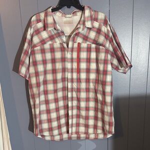 Columbia Red and Gray Plaid Button Down Shirt